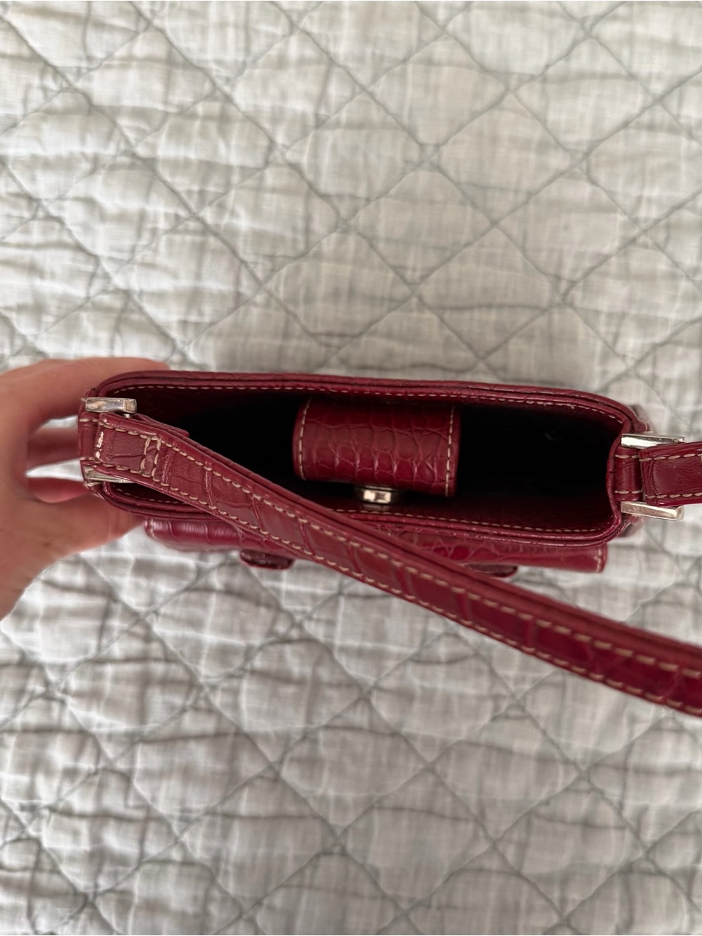 Red Croc-Embossed Mini Shoulder Bag - Picture 2 of 6
